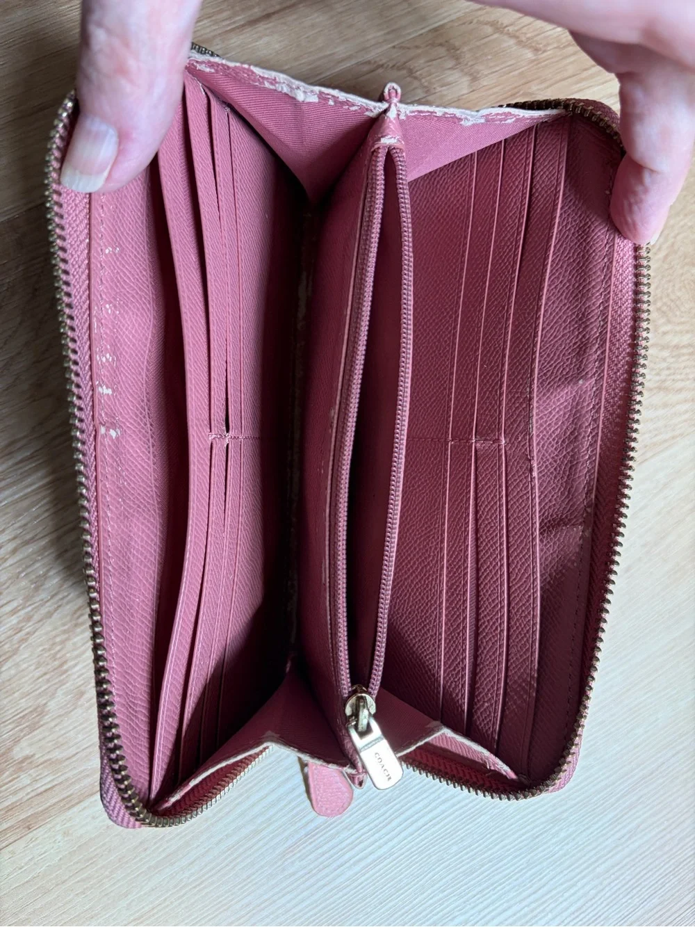 Coach Long Zip Wallet Signature Logo Canvas Pink Floral Print $199